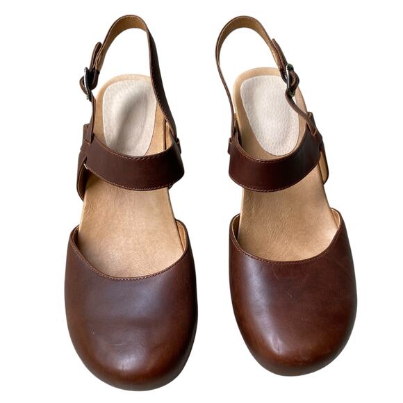 Dansko Taci Brown Leather Mary Jane Wedge Clogs EU 41 US 11 Cottage Boho Neutral - Picture 7 of 15